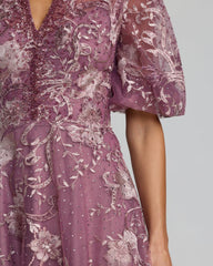 Wisteria Queen Anne Puff Sleeve Embroidered A-Line Gown