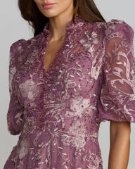 Wisteria Queen Anne Puff Sleeve Embroidered A-Line Gown