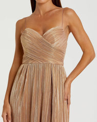 Gold Metallic Ruched A Line Gown