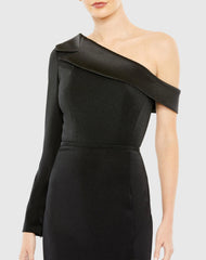 Black Long Sleeve Drop Shoulder Evening Gown