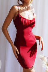Hola, Chica! Ruched Mesh Open Back Mini Dress Plum