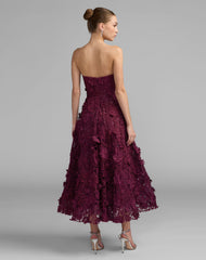 Plum Strapless Floral Embroidered Lace A-Line Dress
