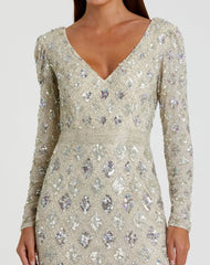 Silver Geometric Embellished Evening Gown - FINAL SALE