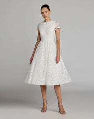 White Embroidered Lace A Line Midi Dress