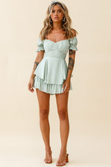 Linka Off-Shoulder Tie Back Romper Pistachio