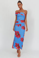 Gala One-Shoulder Maxi Dress Floral Blue