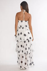 Darylyn Tiered Ruffle Maxi Dress Polka Dot White