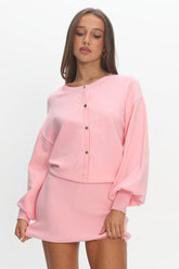 Azari Buttoned Knit Mini Dress Dusty Pink