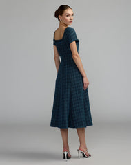 Petite Blue Short Sleeve Embellished Boucle Midi Dress
