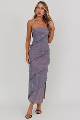 Metrics Strapless Frill Maxi Dress Blue