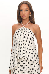 Galentines Halterneck Top Polka Dot Ivory