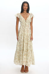 Kresley Ruffle Shoulder Maxi Dress Floral