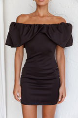 So Dramatic Off-Shoulder Mini Dress Black