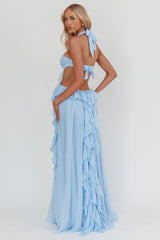 Santiago Cut-Out Ruffle Maxi Dress Ice Blue