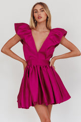Hidden Heart Bubble Hem Mini Dress Magenta