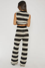 Maysah Elastic Waist Crochet Pants Black/White