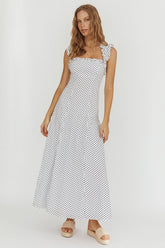 Warrior Sun Frill Strap Maxi Dress Navy Spot