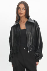Charley Faux Leather Bomber Jacket Black