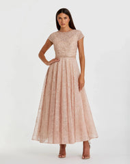 Pink Embellished Cap Sleeve A Line Dress