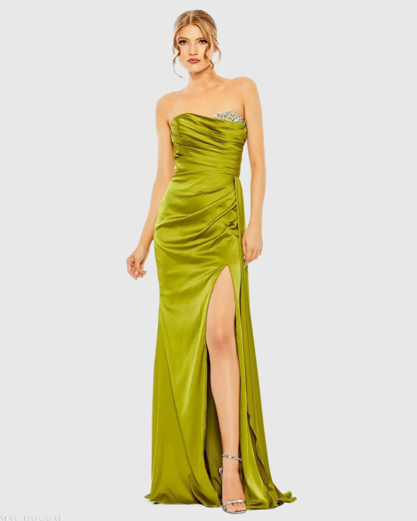 Strapless Embellished Sweetheart Neckline Satin Gown