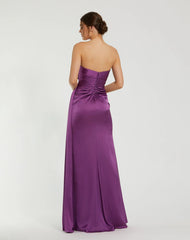 Purple Strapless Embellished Sweetheart Neckline Satin Gown