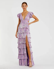 Ruffle Tiered Criss Cross Lace Up Gown