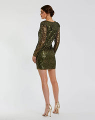 Olive Long Sleeve Sequined Mini Dress - FINAL SALE