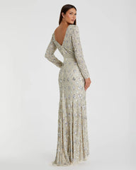 Silver Geometric Embellished Evening Gown - FINAL SALE