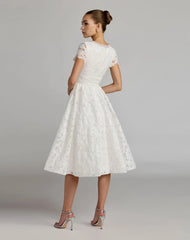 White Embroidered Lace A Line Midi Dress