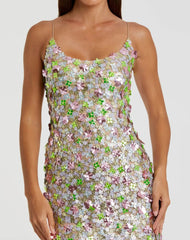Multicolor Sleeveless Floral Paillette Embellished Mesh Gown
