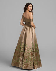 Petite Beige Floral Off The Shoulder Ball Gown