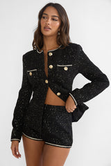 Kyomi Gold Button Tweed Jacket Black Gold
