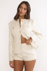 Kyomi Gold Button Tweed Shorts White Gold