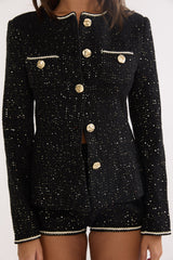Kyomi Gold Button Tweed Jacket Black Gold