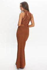 Lorely Lace Bodice Cowl Maxi Dress Chocolate