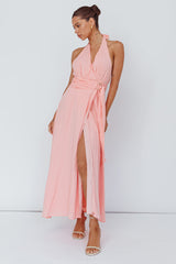 Spring Feels Halterneck Belt Maxi Dress Peach