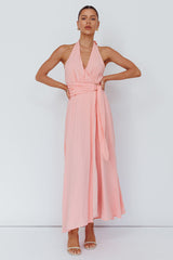 Spring Feels Halterneck Belt Maxi Dress Peach