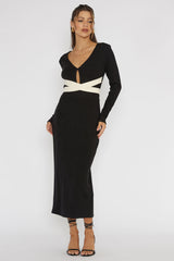 So Emotional Long Sleeve Cut-Out Knit Dress Black