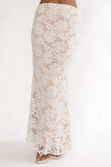 Kelina Ruffle Hem Lace Maxi Skirt White