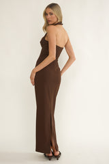 Briela Halter Bustier Maxi Dress Chocolate