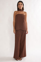 Florene Strapless Split Scarf Pants Chocolate