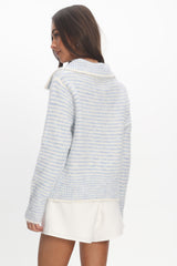 Gavrielle Collared Knit Cardigan Stripe Baby Blue