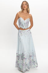 Sazkia Embroidered Maxi Skirt Blue