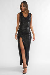 Lyrah Cowl Ruched Maxi Dress Black