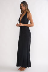 Brienna Halter Ruched Maxi Dress Black