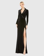 Black Long Sleeve Faux Tuxedo Gown
