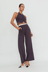 Lilija Pinstripe Double Waistband Wide-Leg Pants Navy