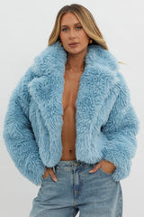 St Moritz Notch Lapel Fur Jacket Blue