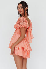 Hold My Halo Lace Sleeve Romper Apricot