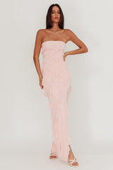 Just Friends Strapless Ruffle Maxi Dress Light Pink
